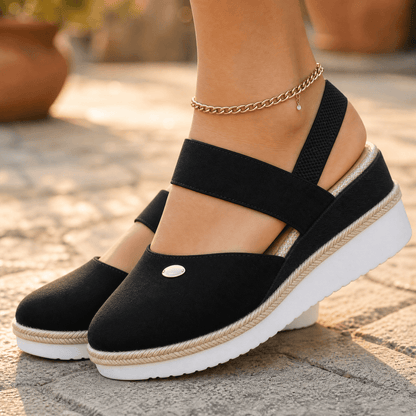 Women's Espadrille Wedge Sandals – Closed Toe, Braided Jute Trim