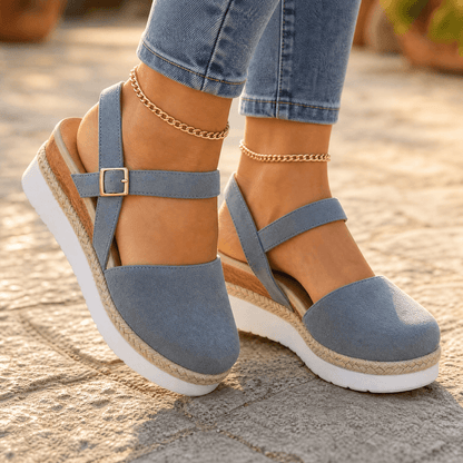 Women's Espadrille Wedge Sandals – Closed Toe, Braided Jute Trim
