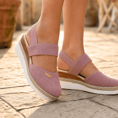 Women's Espadrille Wedge Sandals – Closed Toe, Braided Jute Trim