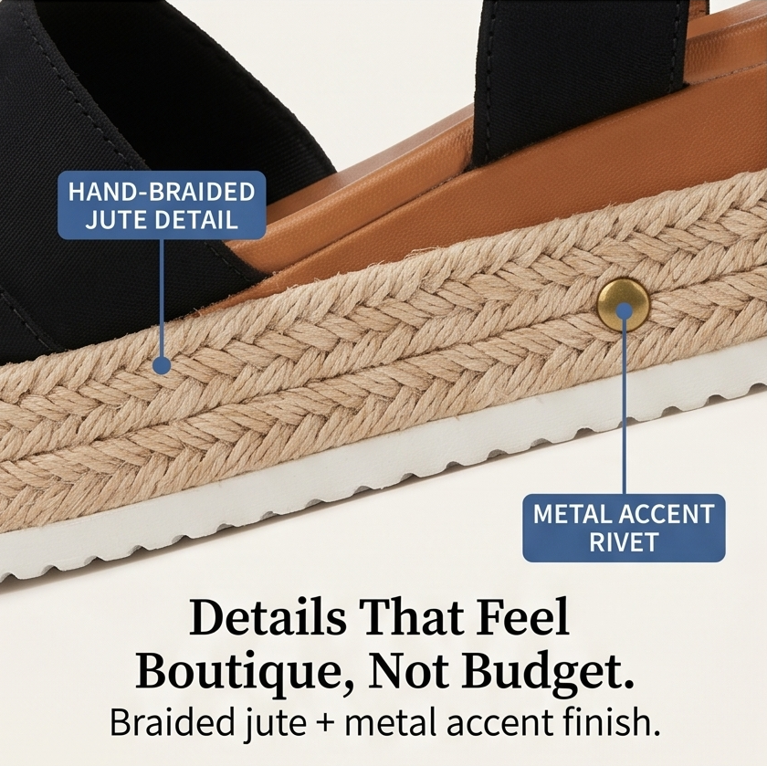 Women's Espadrille Wedge Sandals – Closed Toe, Braided Jute Trim