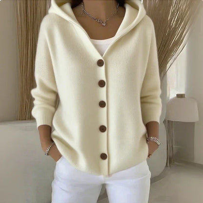 Women's Hooded Knitted Cardigan with Buttons