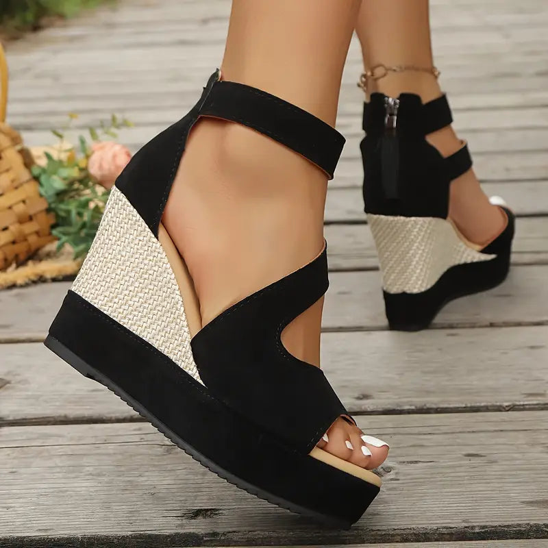 Women's Platform Wedge Sandals with Ankle Strap
