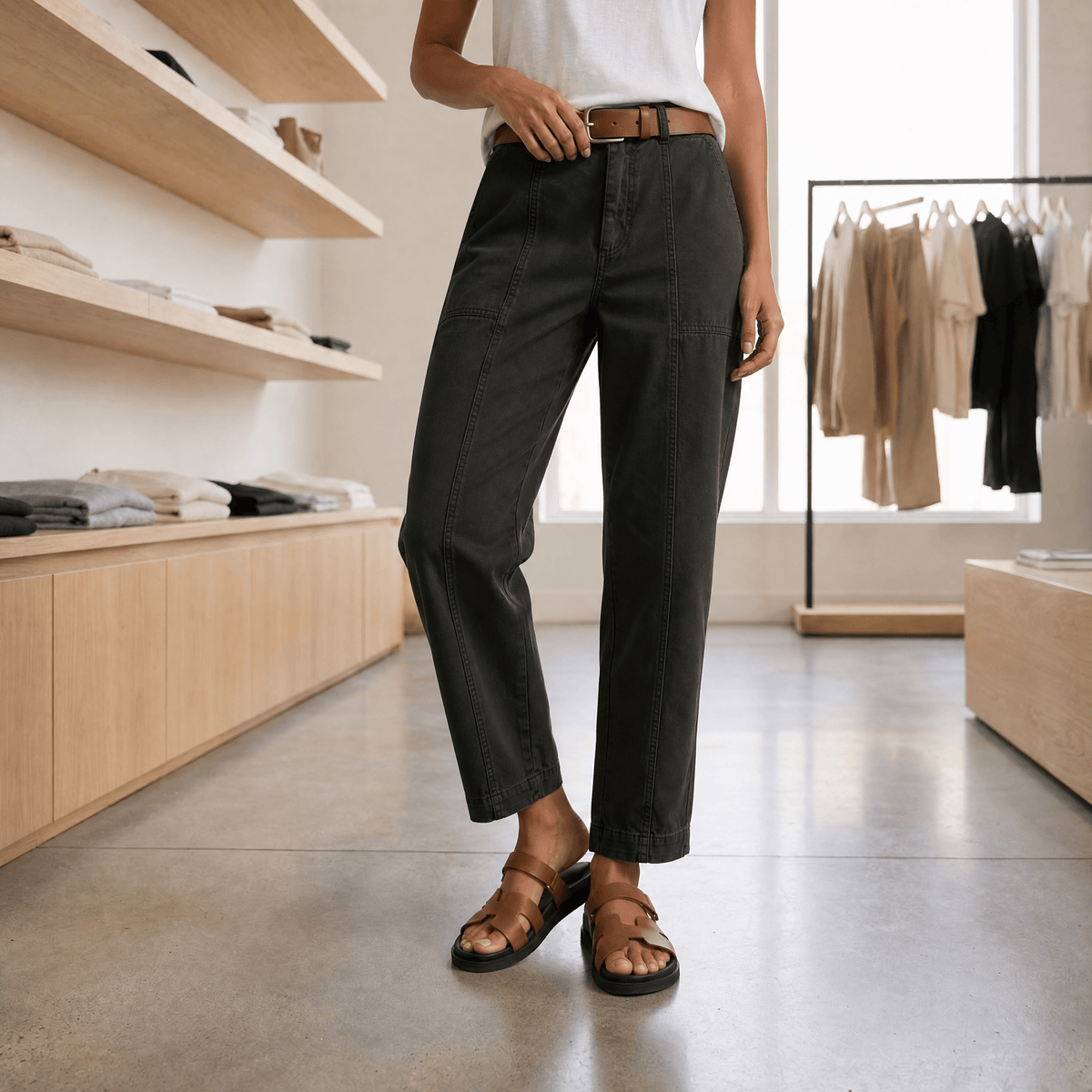 Women's High Waist Tapered Utility Pants with Seams