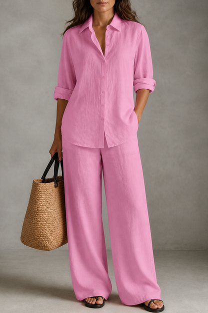 Women's Two-Piece Set – Wide-Leg, Cotton Blend, Breathable