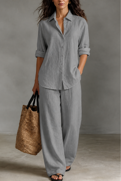 Women's Two-Piece Set – Wide-Leg, Cotton Blend, Breathable