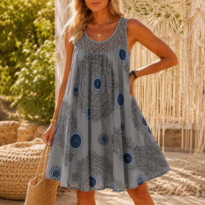 Women's Summer Mini Dress – Lace Yoke, A-Line Fit