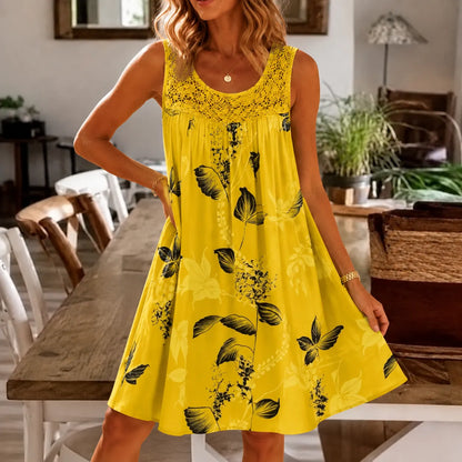 Women's Summer Mini Dress – Lace Yoke, A-Line Fit