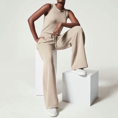Women's Sleeveless Wide Leg Jumpsuit with Drawstring