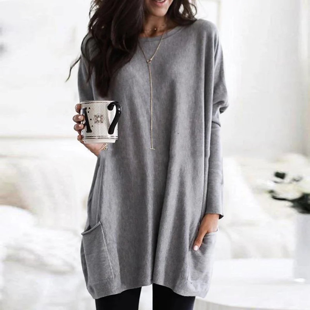 Women's Oversized Tunic Top with Front Pockets