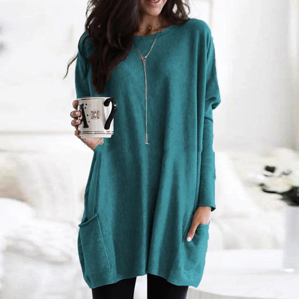 Women's Oversized Tunic Top with Front Pockets