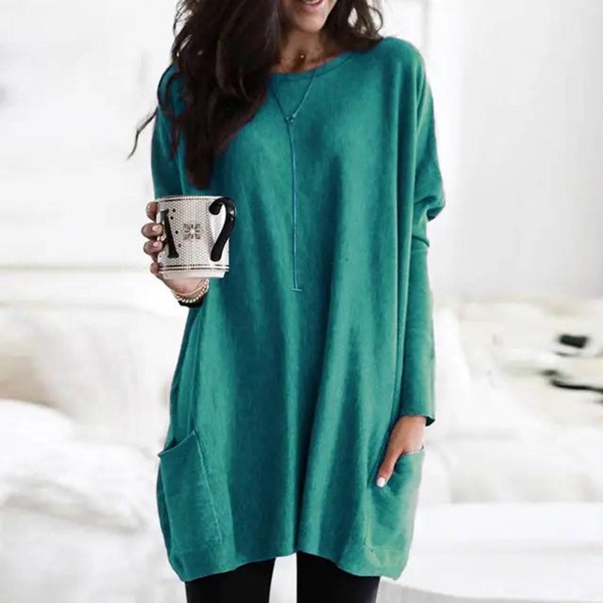Women's Oversized Tunic Top with Front Pockets
