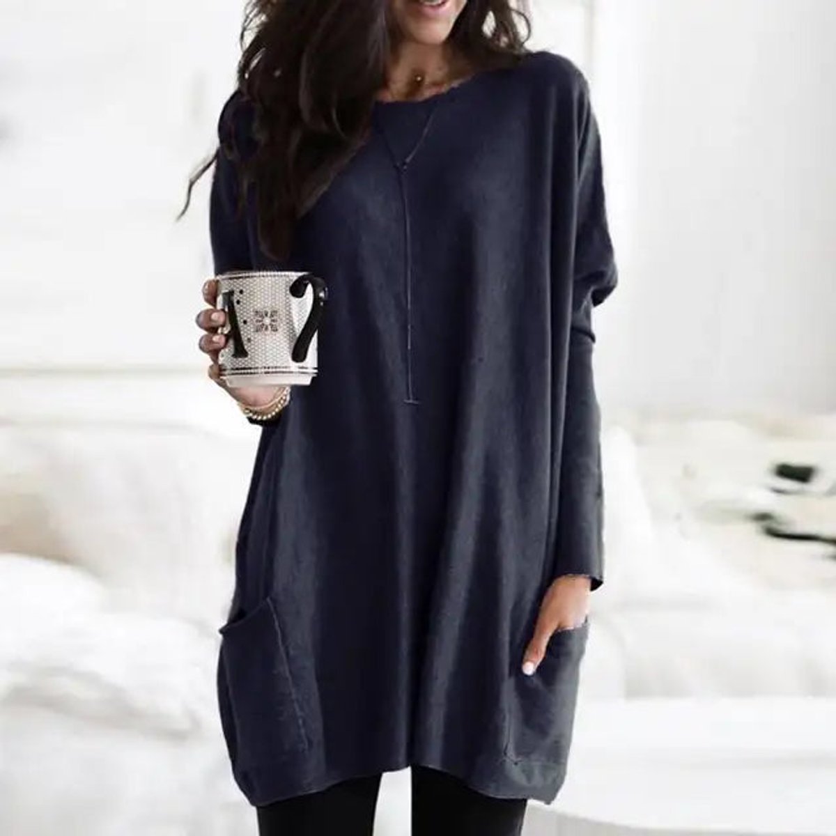 Women's Oversized Tunic Top with Front Pockets