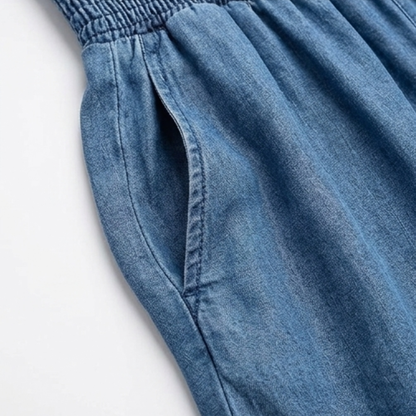 Women's Wide Leg Smocked High Waist Denim Pants