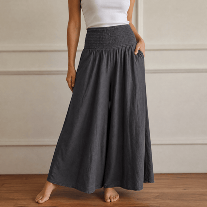 Women's Wide Leg Smocked High Waist Denim Pants