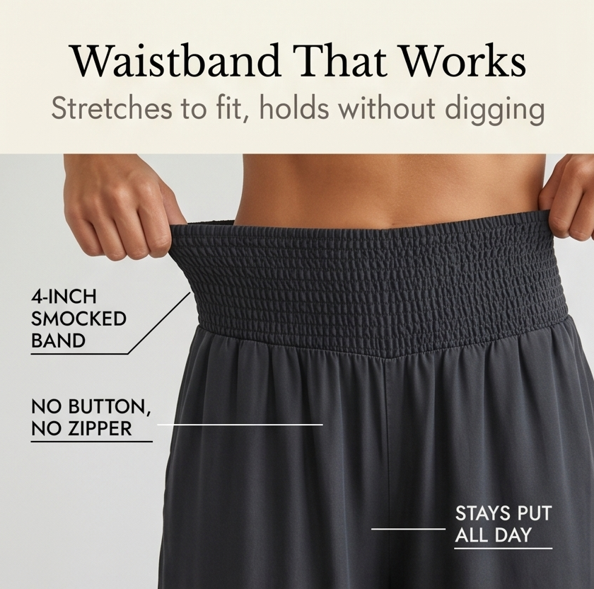 Women's Wide Leg Smocked High Waist Denim Pants